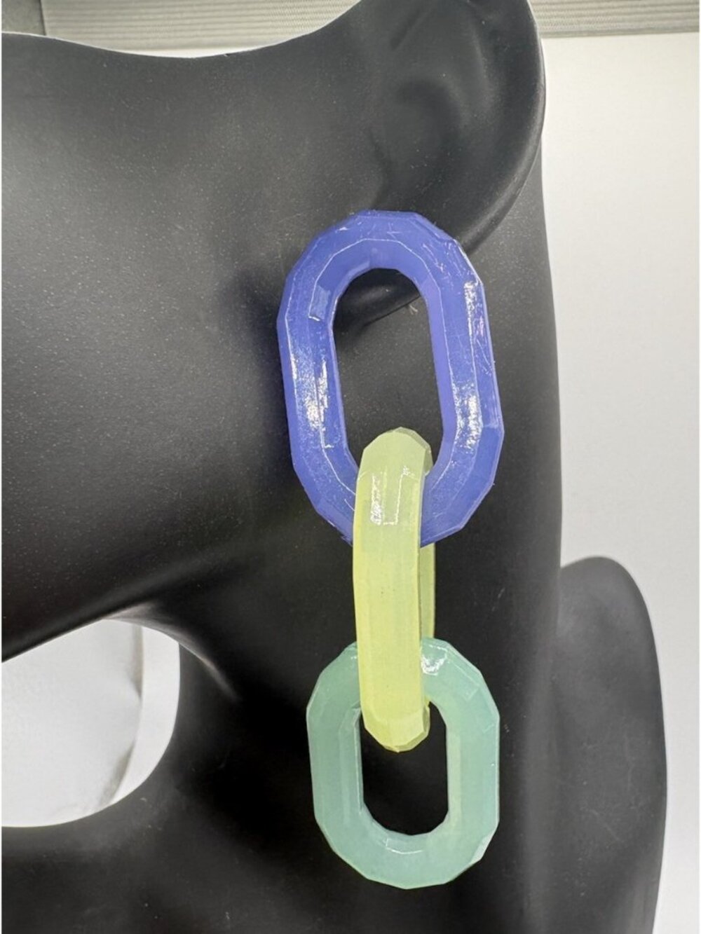 Deadstock Vintage Cato Plastic Chain Link Earrings Blue Green Retro Mod